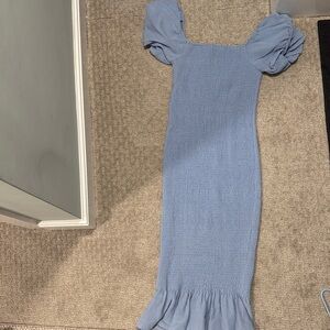 Blue Puff Sleeve Midi Dress